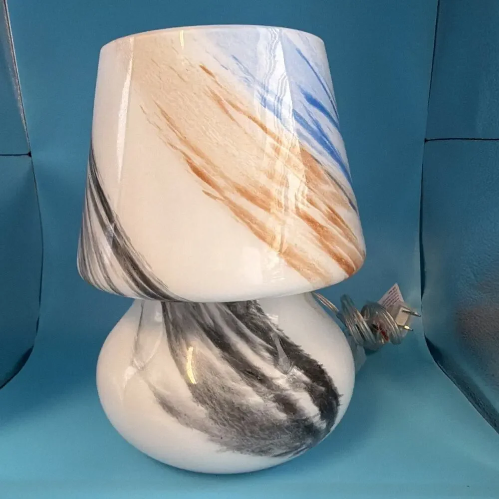 White/Blue/Gold/Gray Glass Table Lamp, Corded Plug-In, Switch, Empire Shade